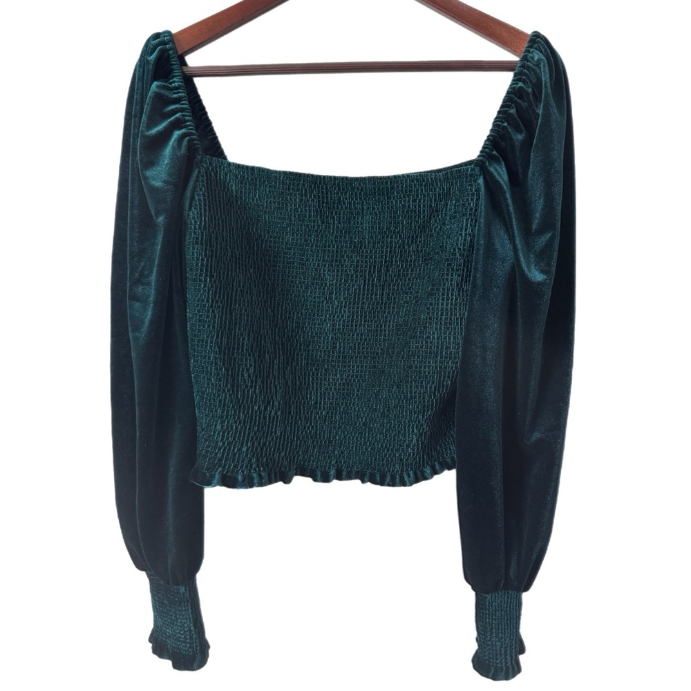 GIANNI BINI Velvet Smocked Top Y2K Milkmaid Holiday Party Regency Fairy Sz L